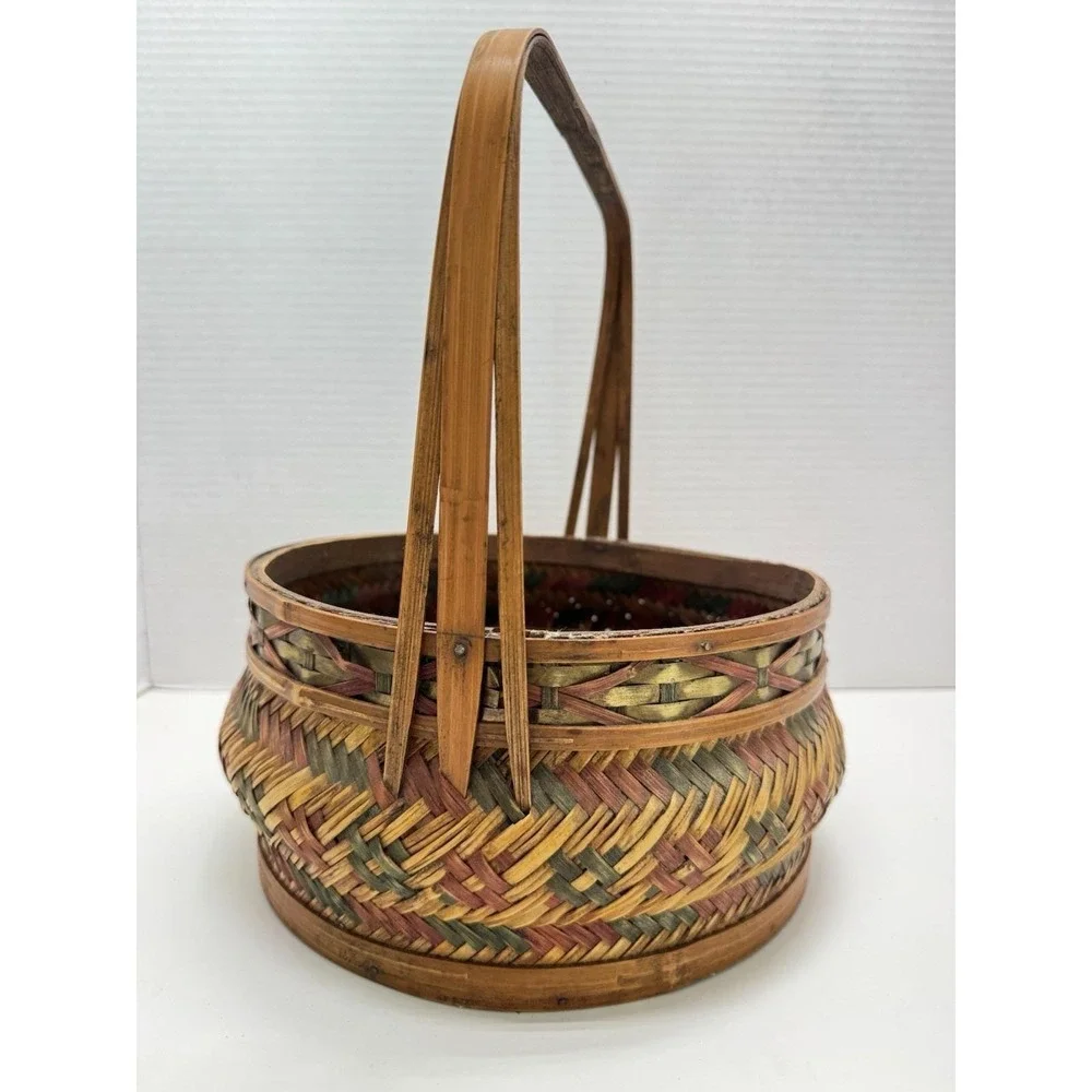 Vintage Mid-Century Chinese Woven Bamboo Wedding / Betrothal Basket Handmade